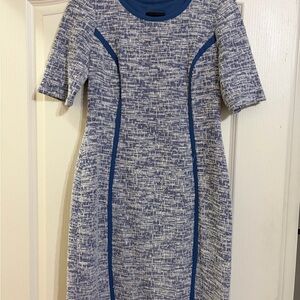 Connected Apparel Textured Blue and White Midi Dress